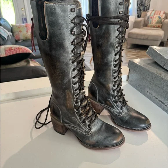 Freebird by Steven Distressed Black Lace-Up Boots - Picture 2 of 5